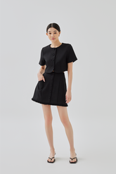 Sidney Tweed Button-Up Crop Top in Black
